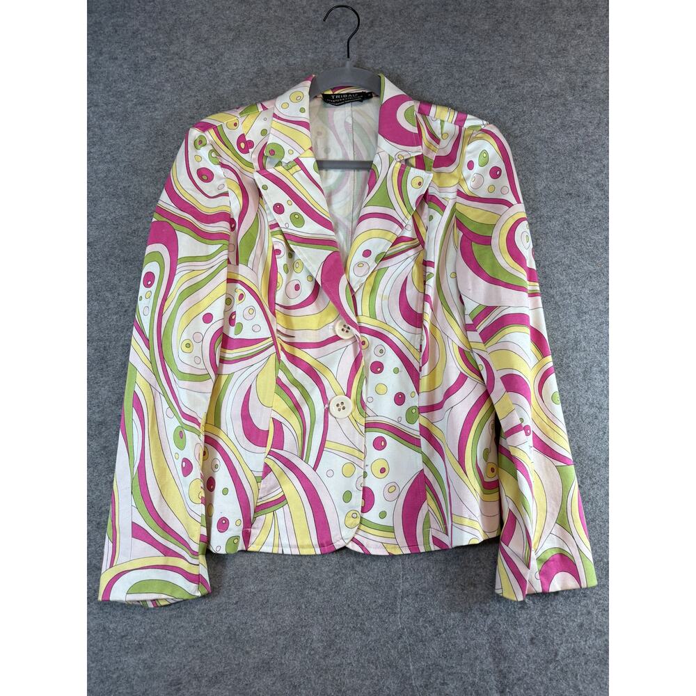 Tribal Stretch Extensible Blazer Jacket Womens 6 Psychedelic Abstract Retro Y2K